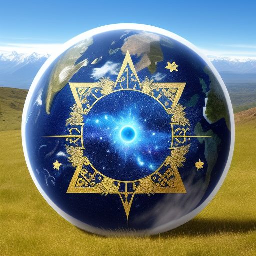 Earth encased in a cosmic golden star portal, with stars and galaxies within