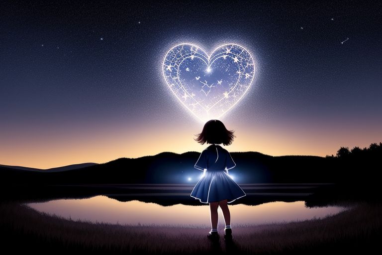 A human figure under a constellation sky with a glowing inner child in their chest.